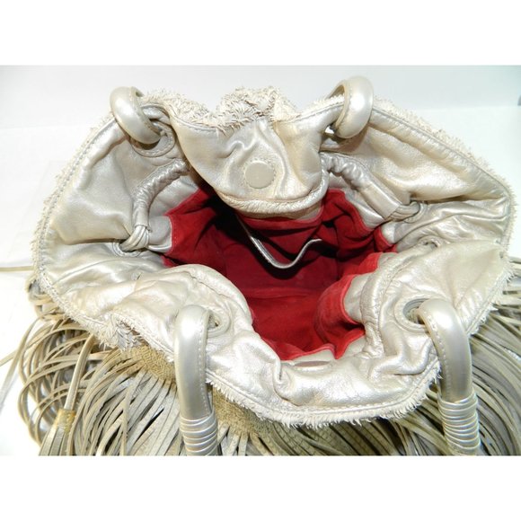 Edgy Boho Katherine Kwei Eternity Knot Dbl Layer Fringe Metallic Handbag Purse - Picture 9 of 16